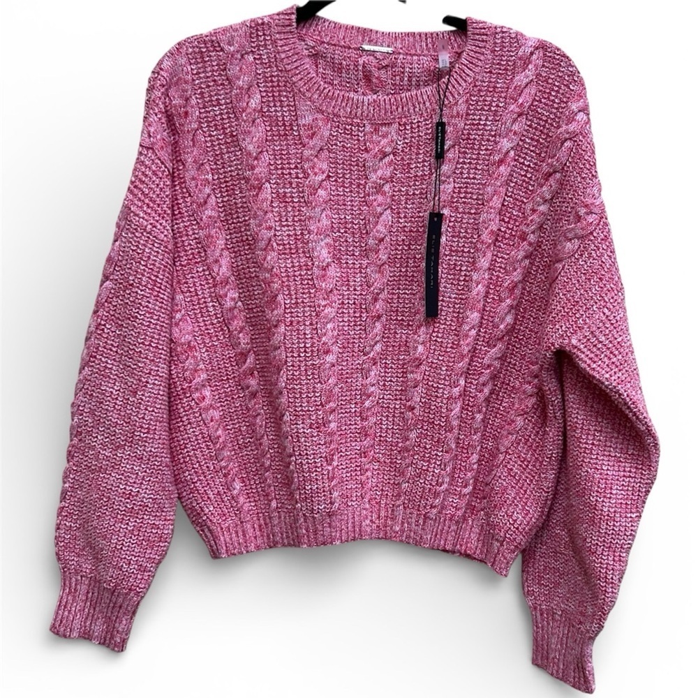 NEW Elie Tahari Rose Cable Knit Sweater Scoop Neck Size Large